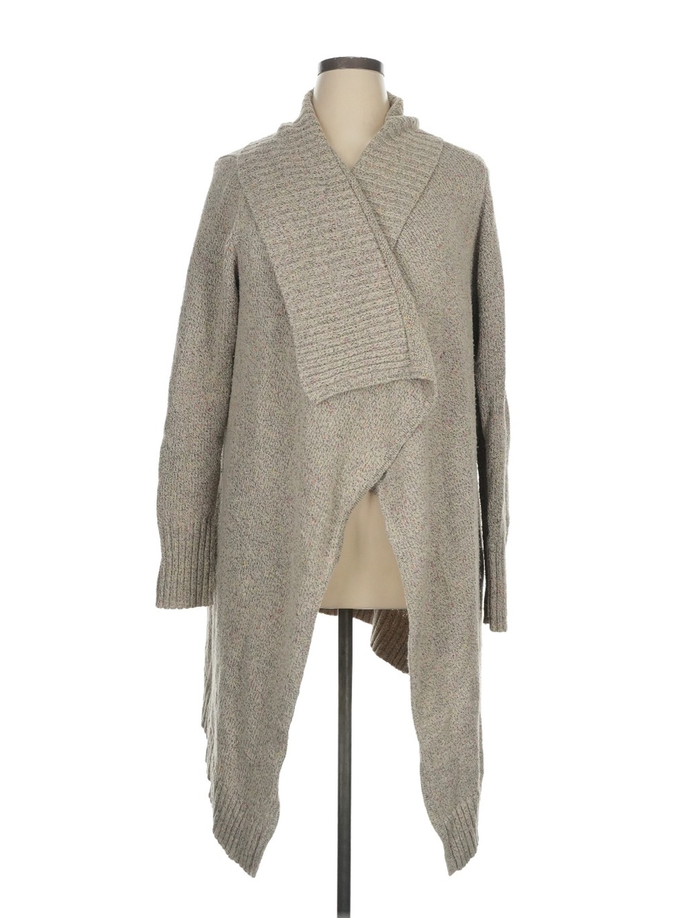 CAbi Heathered Gray Draped Open-Front Cardigan